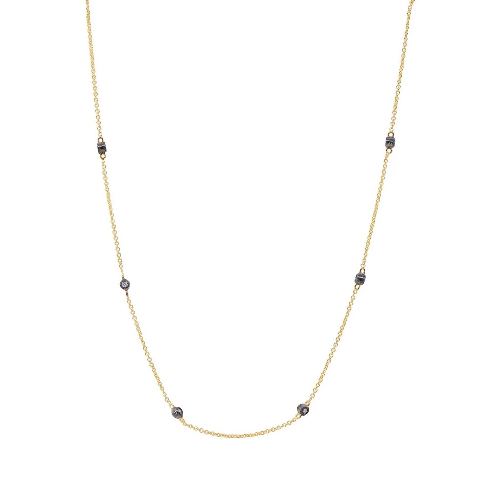 Freida Rothman Bezel Set Station 18" Necklace 925 Sterling Silver Black Gold